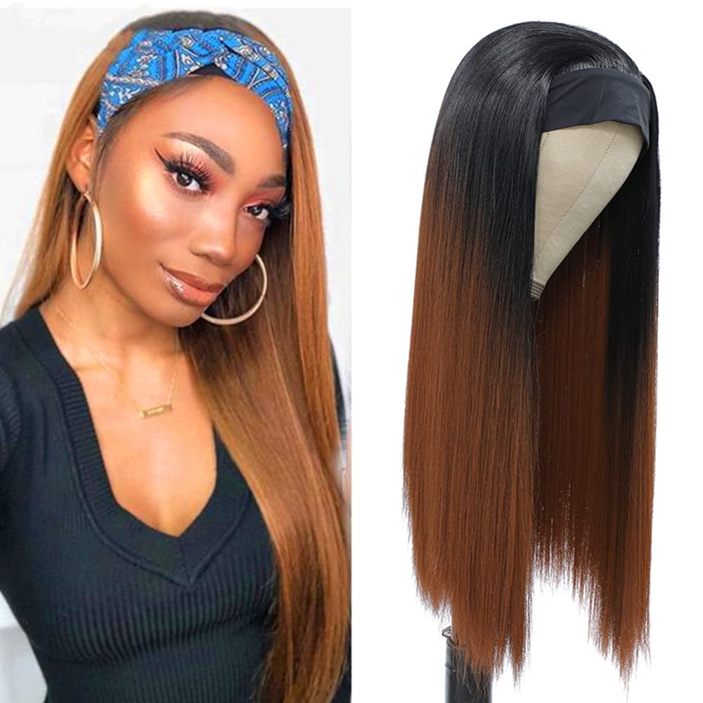 Long straight Synthetic Headband bob Wig for Black Women Synthetic
