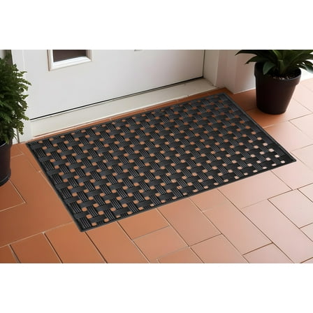 18" X 30" Black Rubber Weave Outdoor Door Mat