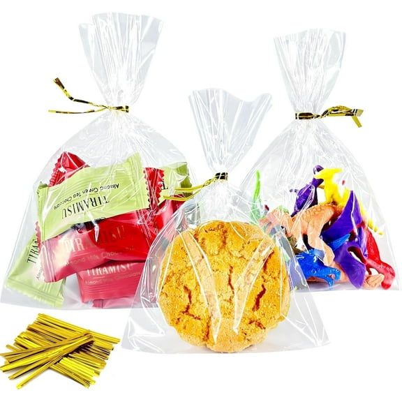 4"x 6", 200Pcs Cellophane Treat Bags with Twist Ties for Gift Wrapping, Wrapping Candies, Cookies, Chocolates, Popcorn