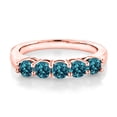 thumbnail image 3 of Gem Stone King 18K Rose Gold Plated Silver London Blue Topaz 5-Stone Wedding Anniversary Band Ring for Women (1.10 Cttw, Gemstone November Birthstone, Size 7), 3 of 4