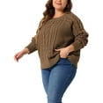 thumbnail image 4 of Agnes Orinda Plus Size Women's Sweater Long Sleeve Crewneck Fisherman Cable Pullover Sweaters 4X Brown, 4 of 6