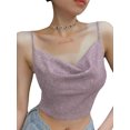 thumbnail image 1 of Txlixc Blusa de verano para mujeres, correas de espaguetis brillantes, negras cuello V de corte bajo para niñas Txlixc moda, 1 of 6