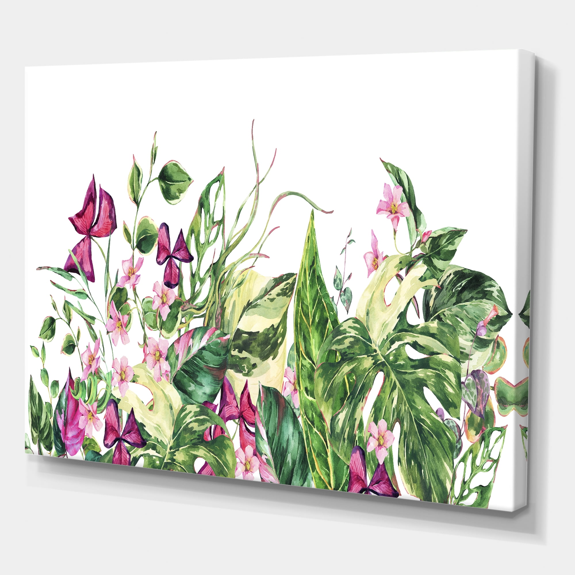 Ancient Floral Tropical Leaves I 32 in x 24 in Painting Canvas Art Print, by Designart