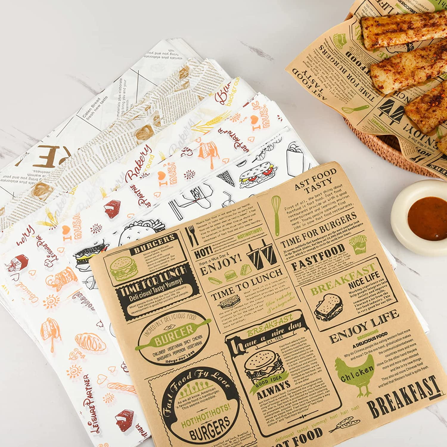 200pcs Wax Paper Sheets For Food Basket Liners Food Picnic Bbqs Paper Sheets