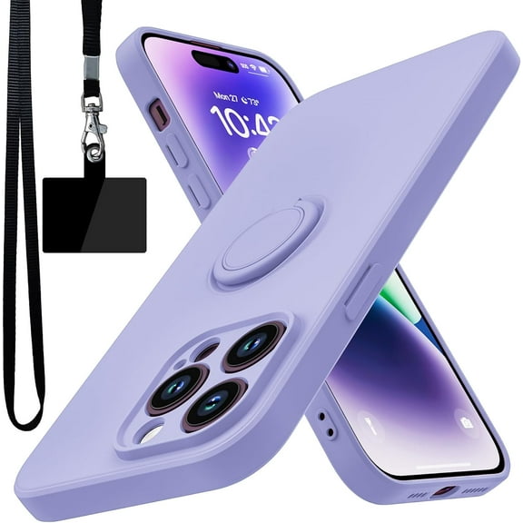 for iPhone 14 Pro Case,Built-in 360° Rotatable Ring Holder|Anti-Scratch Soft Microfiber Lining|Support Car Mount|iPhone 14 Pro Phone Case Cover for Girls Women Purple 10-ip14p-03