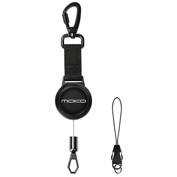 MoKo Badge Lanyard with ID Holder, Retractable Steel Line with Locking Carabiner & Quick Release Clip, Breakaway Lanyard for ID Badge Holder, Office Worker Neck Strap, Black