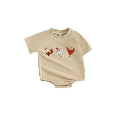 

Niceyoeuk Baby Bubble Romper Short Sleeve Round Neck Animal Embroidery Bodysuit