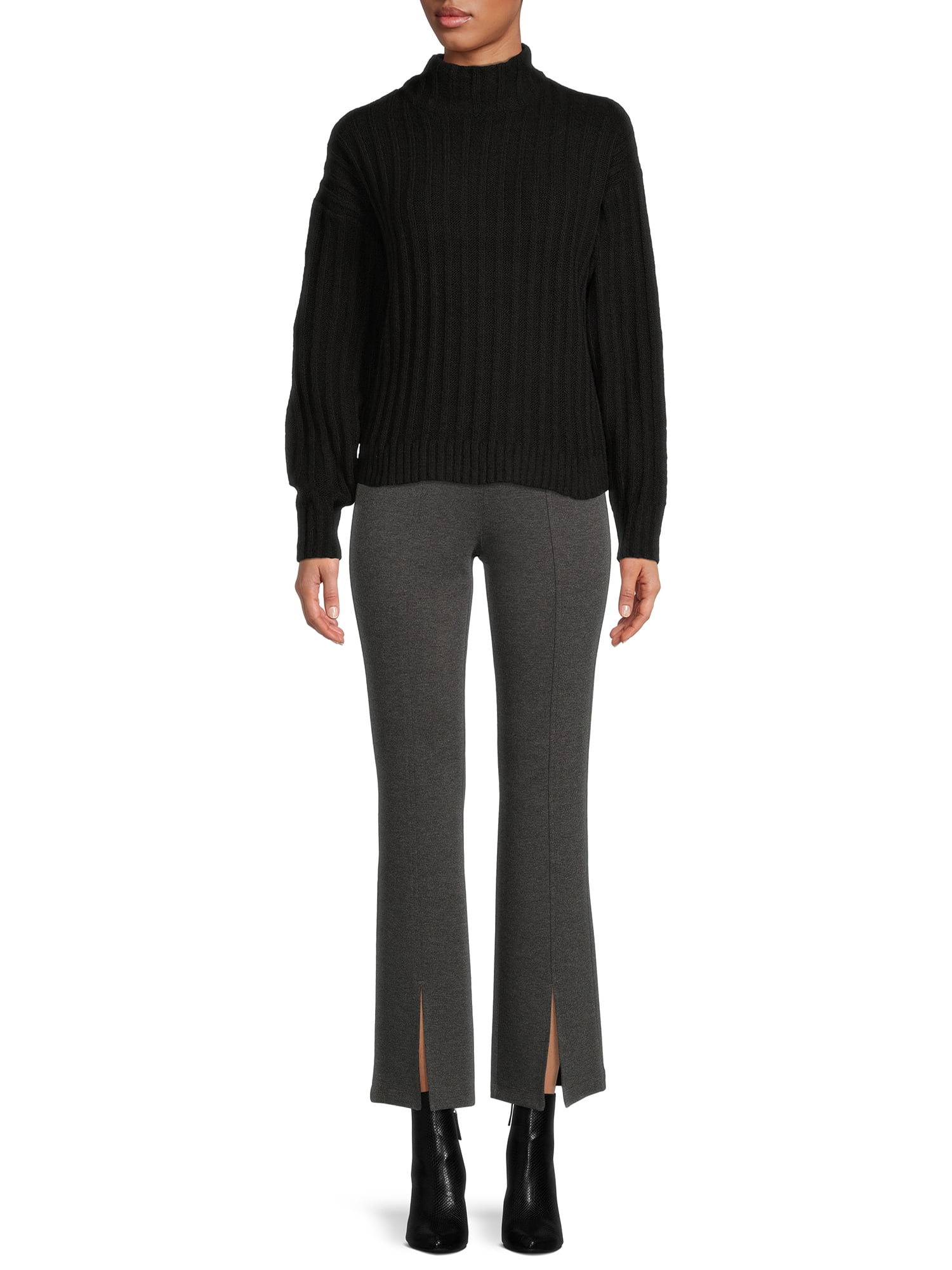 Time and Tru Women's Ribbed Mock Neck Sweater Sweater