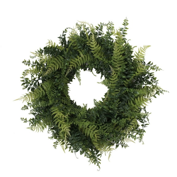 Vickerman 24" Artificial Green Buckler Fern and Grass Wreath.