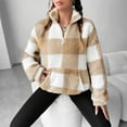 thumbnail image 3 of Under 10 dollars! Womens Fuzzy Fleece Plaid Pullover Quarter Zip Long Sleeve Fluffy Sweatshirts Loose Casual Cozy Warm Coat with Pocket, 3 of 8