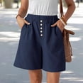 thumbnail image 2 of MDUKONU Women's Classic Linen Shorts Quick Dry Wide Leg with Pockets Blue L, 2 of 6