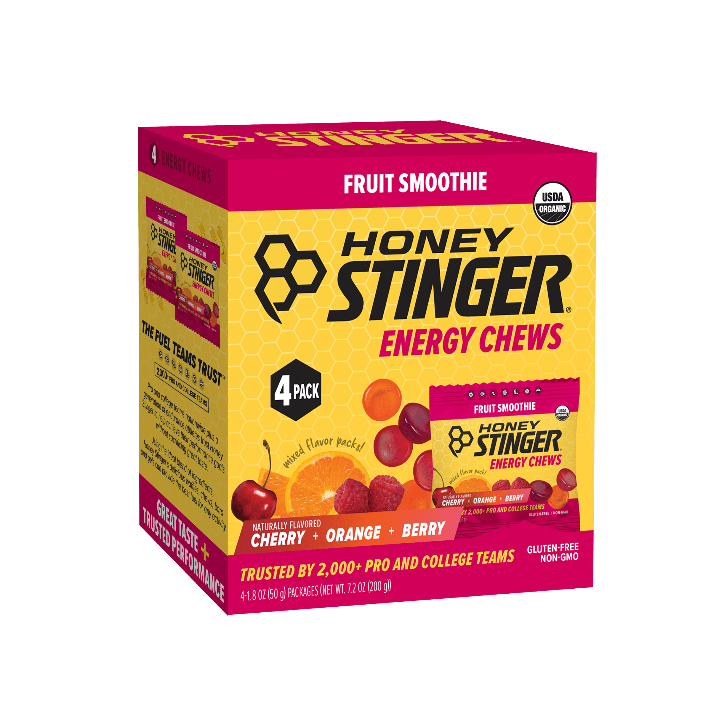 Honey Stinger Organic Gluten-Free Energy Chew, Fruit Smoothie, 4 Count Box