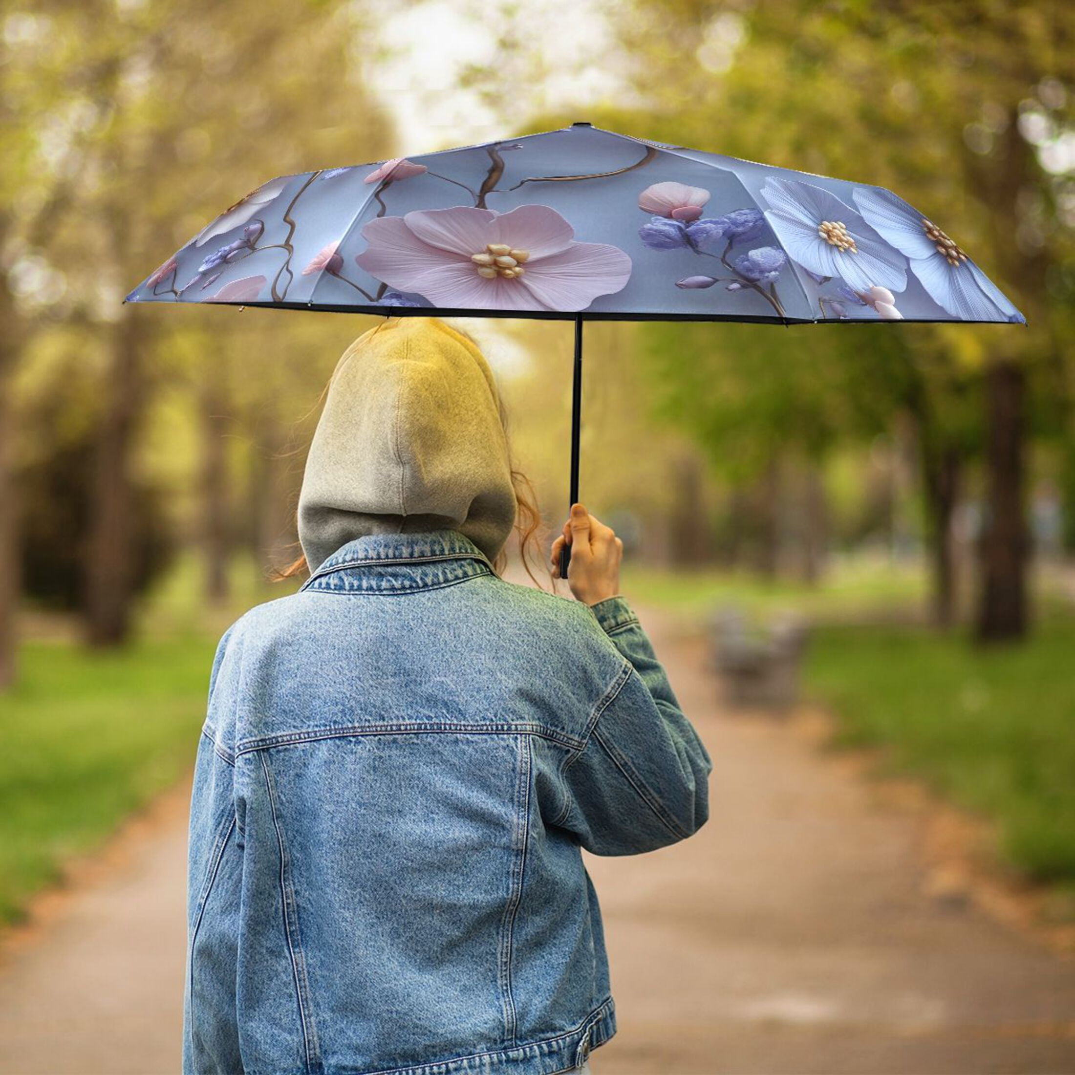 ALAZA Flower-a8 UPF 50+ Compact Folding Umbrella for Rain Travel Umbrella Packable