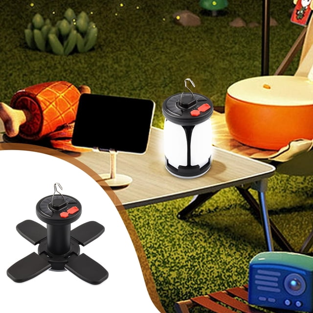 COFEST USB Solar Camping Light - 6 Modes LED Tent Light with Remote Control, Waterproof for Outdoor Camping, Hiking, Outages, and Emergency Cellphone Charging Black