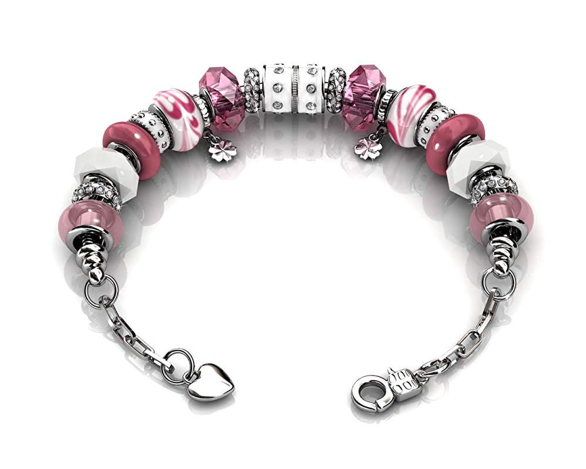 Cate & Chloe Aurora 18k White Gold Plated Bracelet with Pink Beads and Swarovski Crystals for Women