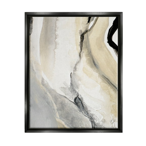Stupell Industries Abstract Paint Strokes Fluid Beige Movement Jet Black Framed Floating Canvas Wall Art, 16x20, by Lanie Loreth