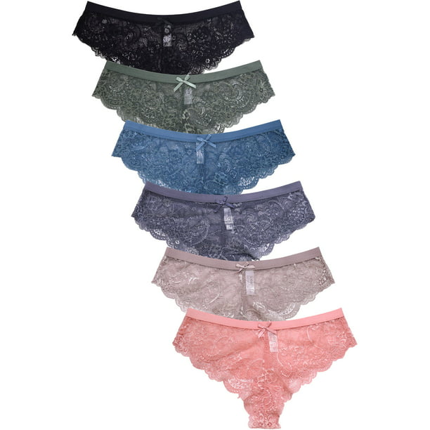 247 Frenzy Women's Essentials PACK OF 6 Allover Lace Stretch Thong ...