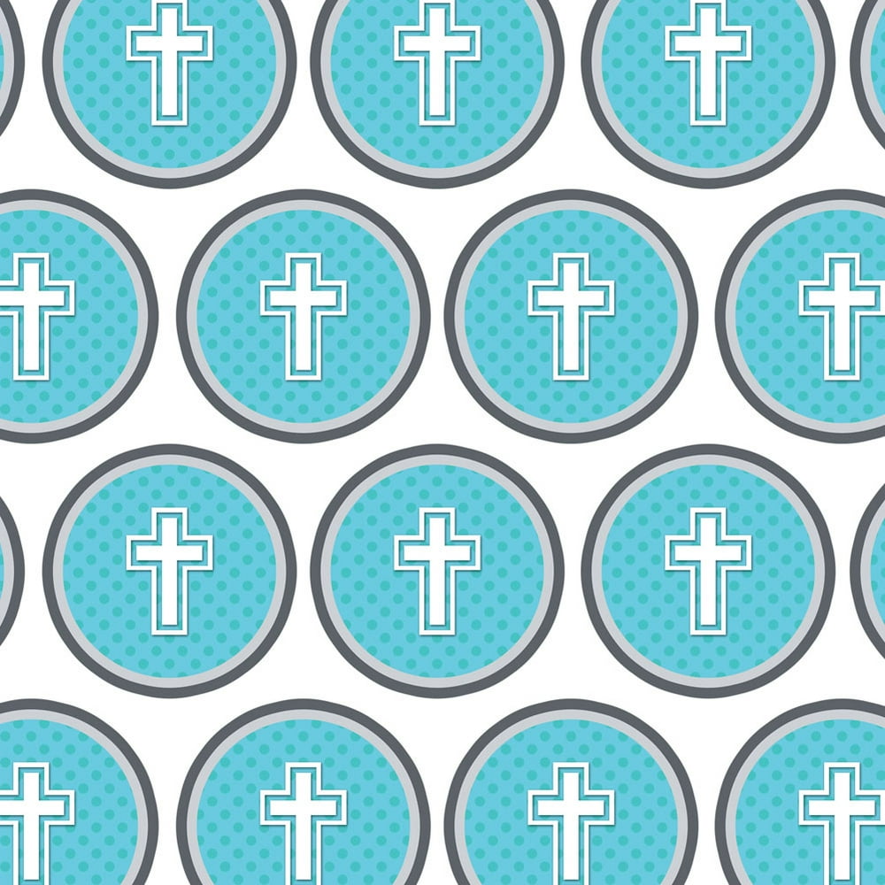 Cross Blue Baby Boy Christening Baptism Shower Premium Gift Wrap