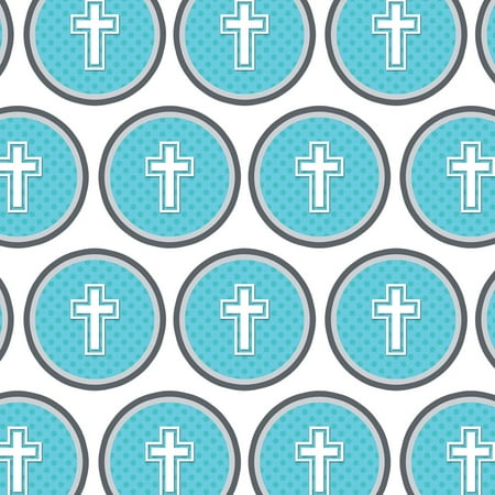 Cross Blue Baby Boy Christening Baptism Shower Premium Gift Wrap Wrapping Paper