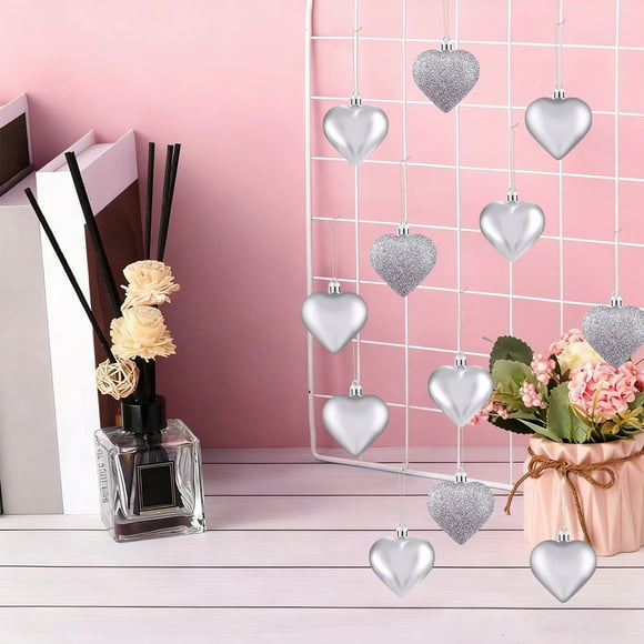 Set romántico de adornos en forma de corazón - 24 decoraciones colgantes con purpurina, brillo y mate para Navidad, Bodas y Aniversarios