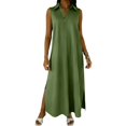 thumbnail image 3 of Laqbezok Women's Sleeveless Maxi Dress, Casual Collared V-Neck Long Gown, Relaxed Fit Side Slit Summer Dress with Pockets, 3 of 8