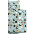 thumbnail image 2 of Multicolor Cat Head Blue Pattern Teens Toddler Nap Mat with Pillow, Sleeping Mat Bag for Preschool Daycare 59"x22", 2 of 6