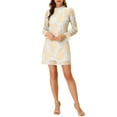 thumbnail image 1 of INSPIRE CHIC Robe Courte Décontractée pour Femme à Imprimé Floral, en Dentelle, à Volants, Col Ras du Cou, 1 of 7