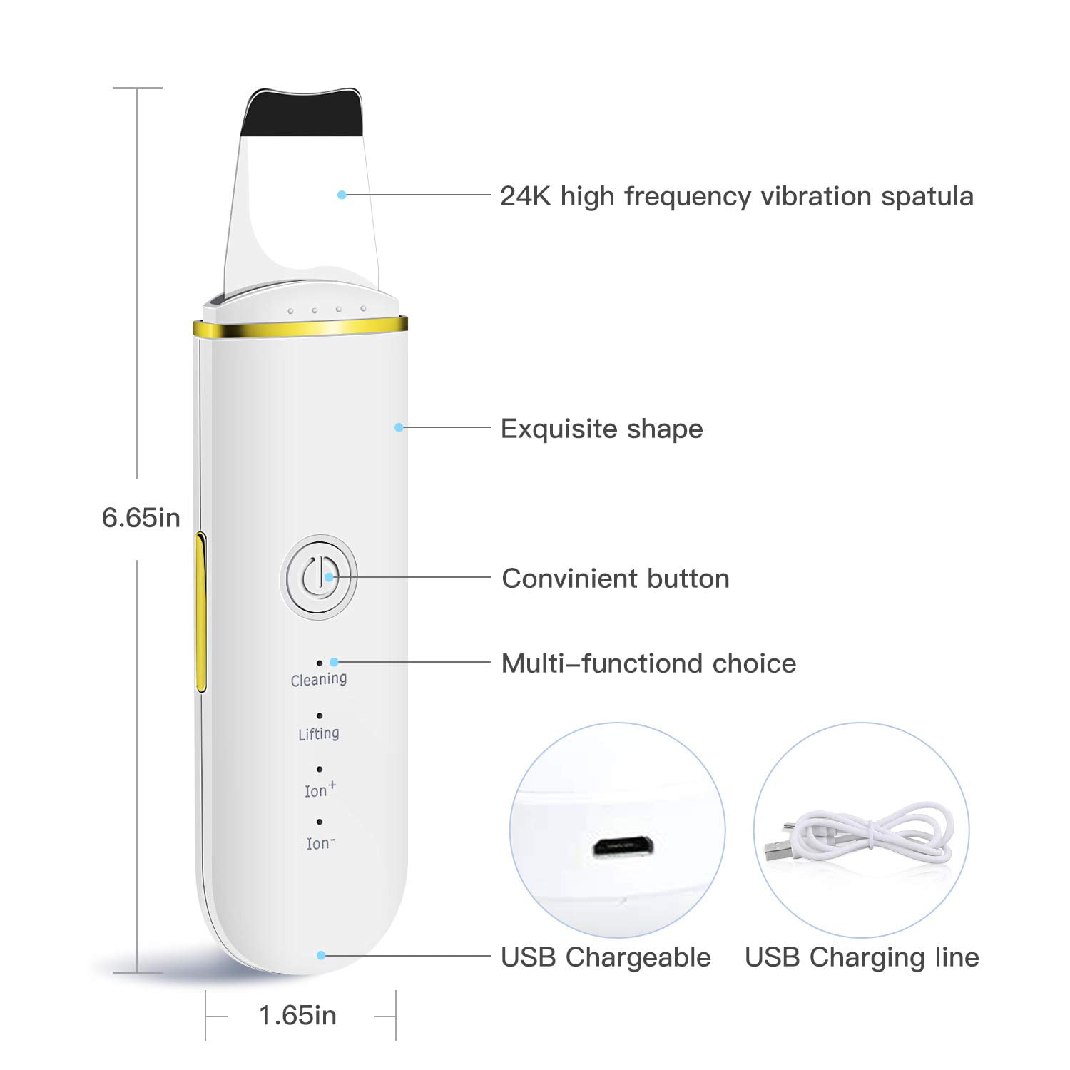 New Ultrasonic Skin Cleaner Removes Deep Oil Dirt and Blackheads Facial Cleansing and Enhances Exfoliating Vibrating Shovel Pore Cleaner