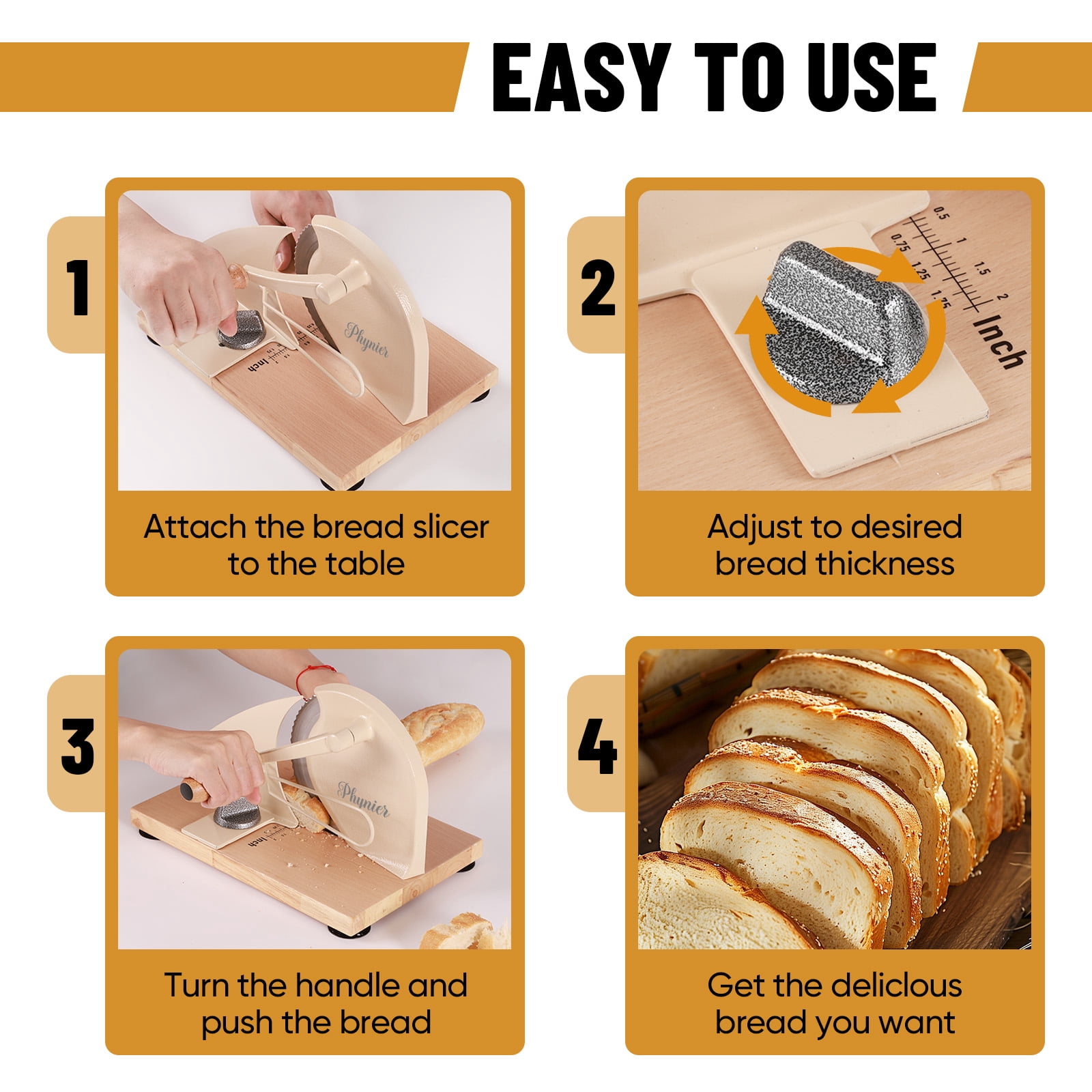 Upgrade Manual Bread Slicer for Homemade Bread, Sourdough Slicer with Hand Crank, Metal Guide Rail, Non-Slip Suction Base & Sharp Blade, Adjustable Thickness and Evenly Slicing
