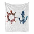 thumbnail image 1 of Nautical Soft Flannel Fleece Blanket, Illustration of an Anchor and Steering Wheel Watercolors Splashes Ink Brush Effects, Cozy Plush for Indoor and Outdoor Use, 70" x 90", Pink Blue, by Ambesonne, 1 of 6