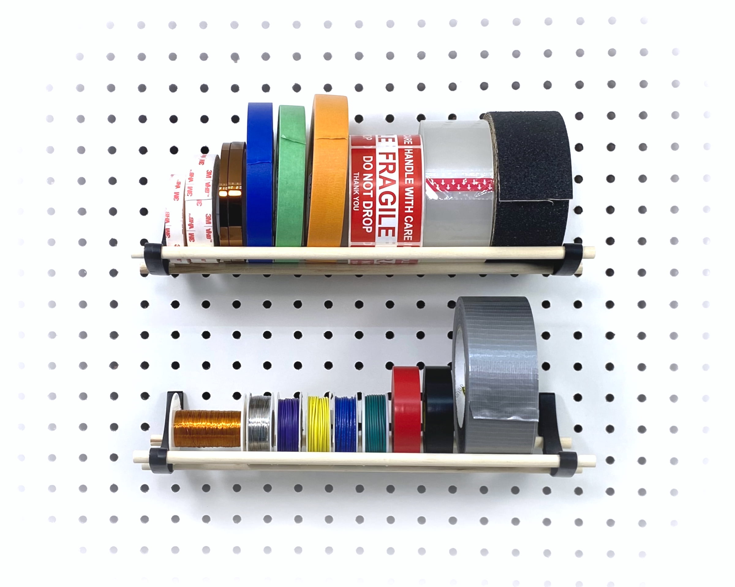 Peggy Pegboard Tape and Ribbon Organizer, Accessory Hook and Dowel Storage for Wrapping, Crafts, Hobby, Wine Rack 12” kit - 6PK