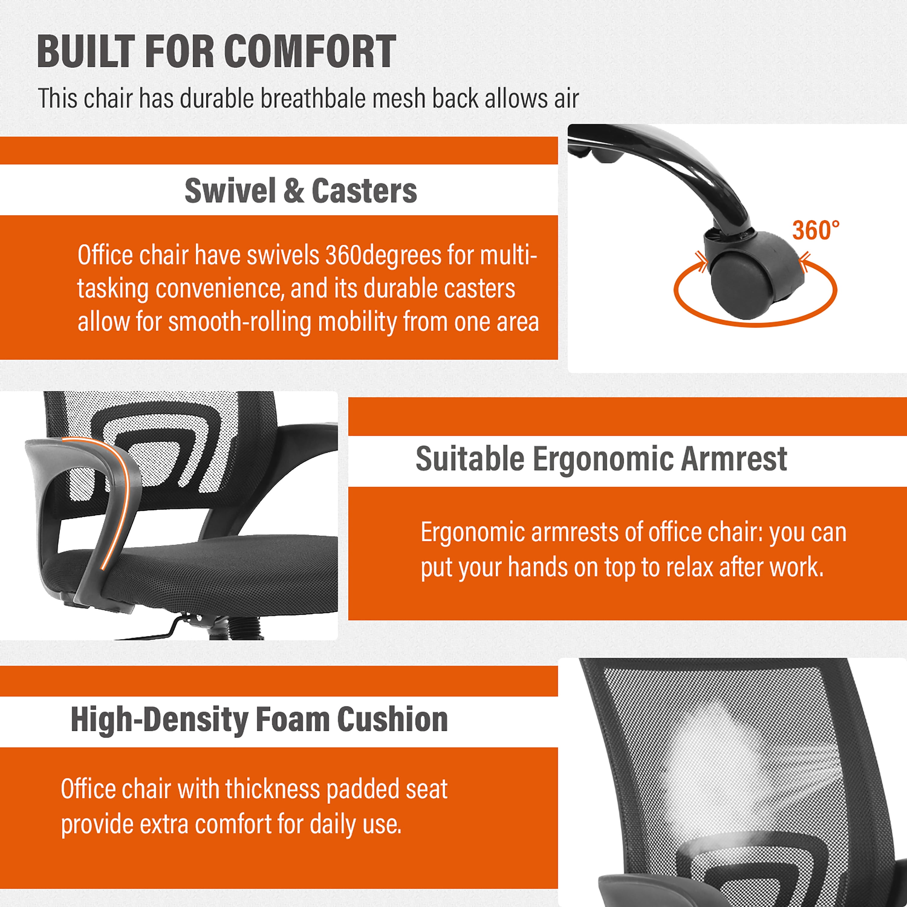 Lotto Breathable Ergonomic Black Mesh Swivel Office Chair with Lumbar Support