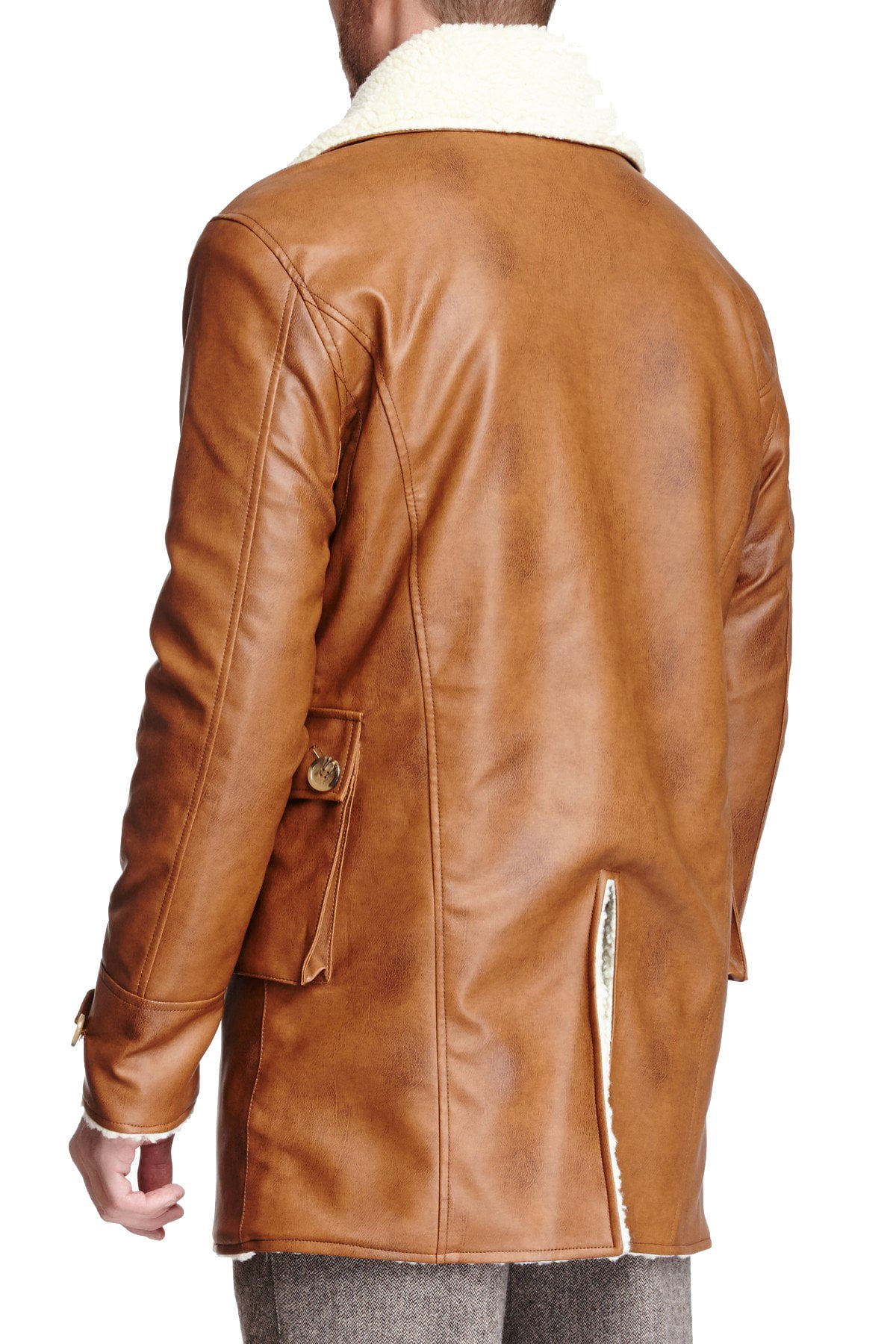 Seduka Men's Faux Leather Jacket w/Sherpa Lining-XL-Brown