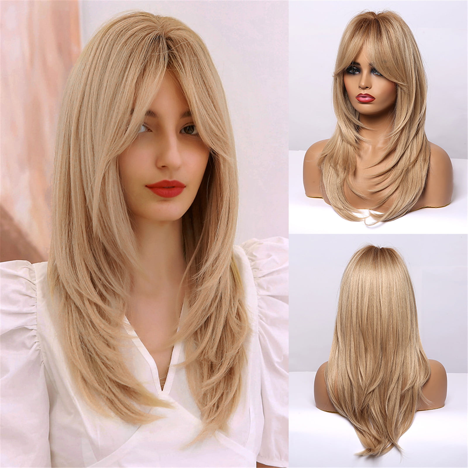 Long Wig Ombre Wig Fashion Womens Full Wig Blonde Long Straight Full Wigs Party Hair Wigs