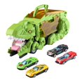 thumbnail image 2 of Camión portador de dinosaurios, juguete de transporte de golondrinas, coche de juguete, recuerdo de fiesta, vehículo para tragar dinosaurios, juego , Verde con 4 coches. Hugo Coche Camión Dinosaurio, 2 of 9