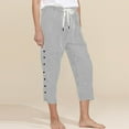thumbnail image 6 of RPVATI Summer Linen Pants for Women 2025 Drawstring Elastic Waist Capris Pants Cropped Side Button Lightweight Wide Leg Beach Trousers with Pockets White L, 6 of 7