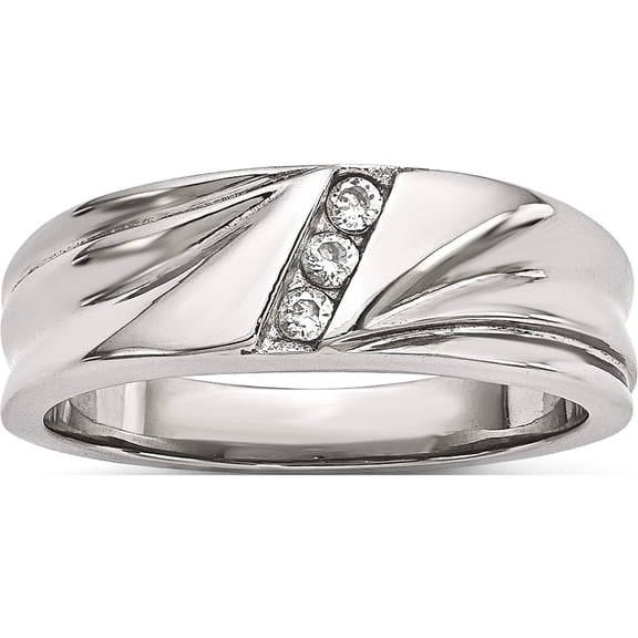 Jewelry by Sweet Pea Stainless Steel Polished w/CZ 6.75mm Band