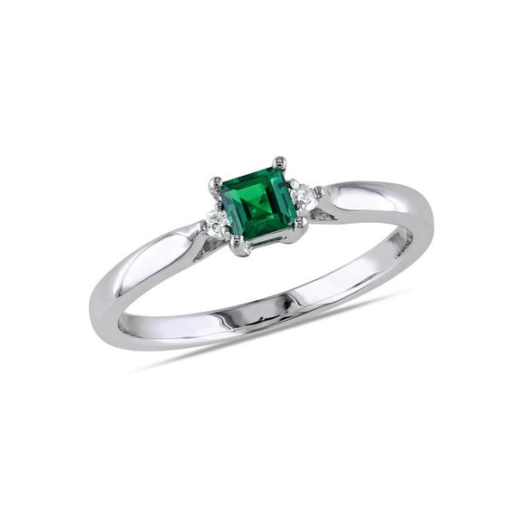 1/5 Carat (Ctw) Lab-Created Solitaire Emerald Ring in Sterling Silver for Women