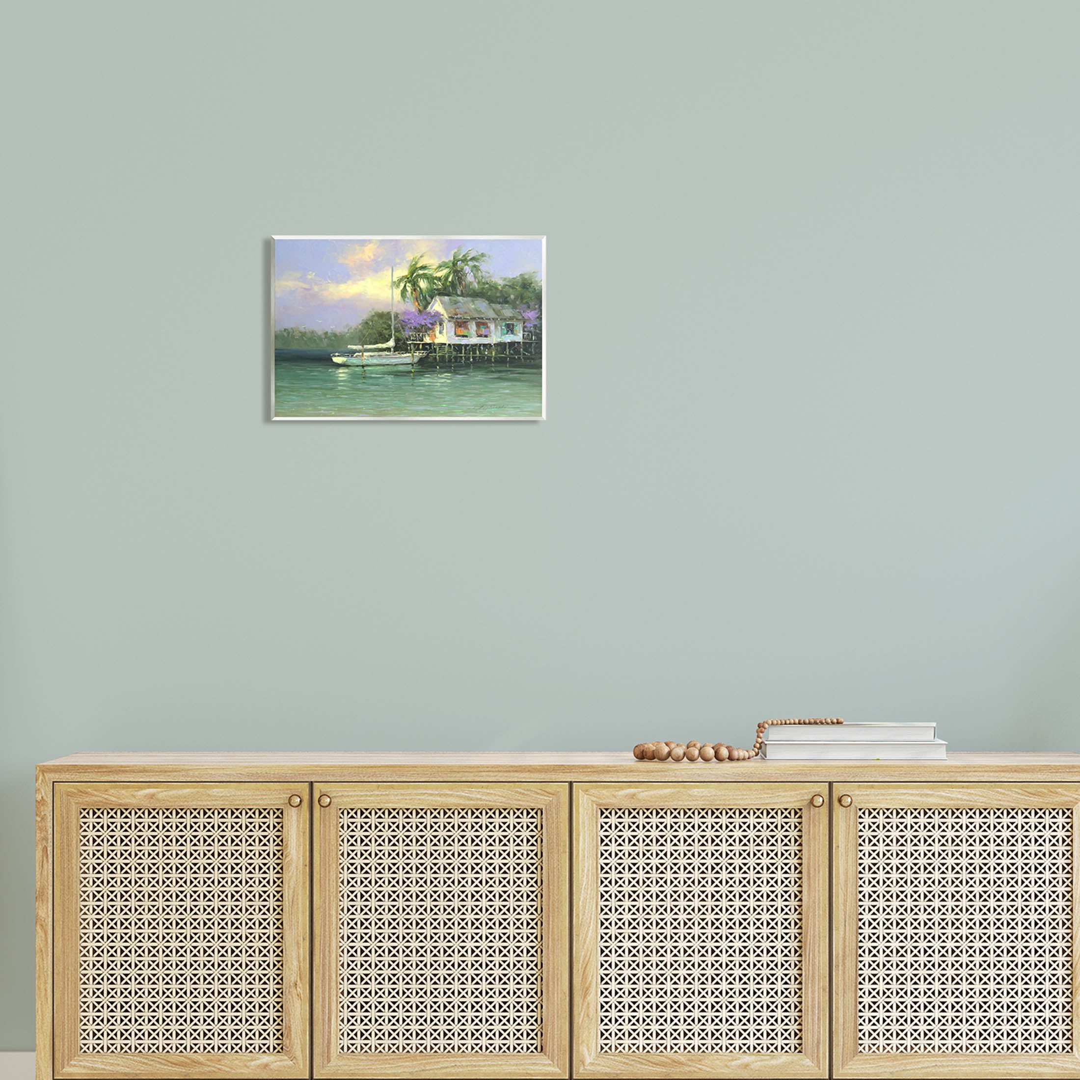 Summer Ocean Pier Palm Trees Landscape Painting Unframed Art Print Wall Art