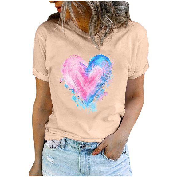 YABCSAZ Valentine's Day Shirts for Women Cute Love Heart Graphic Letter Print Top Summer Casual Short Sleeve Loose Oversized T-Shirts Short Sleeve Graphic Tee Tops,Gift for Women