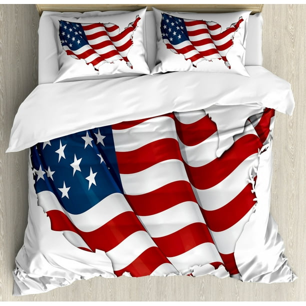 World Map Duvet Cover Set Graphic United States Flag American