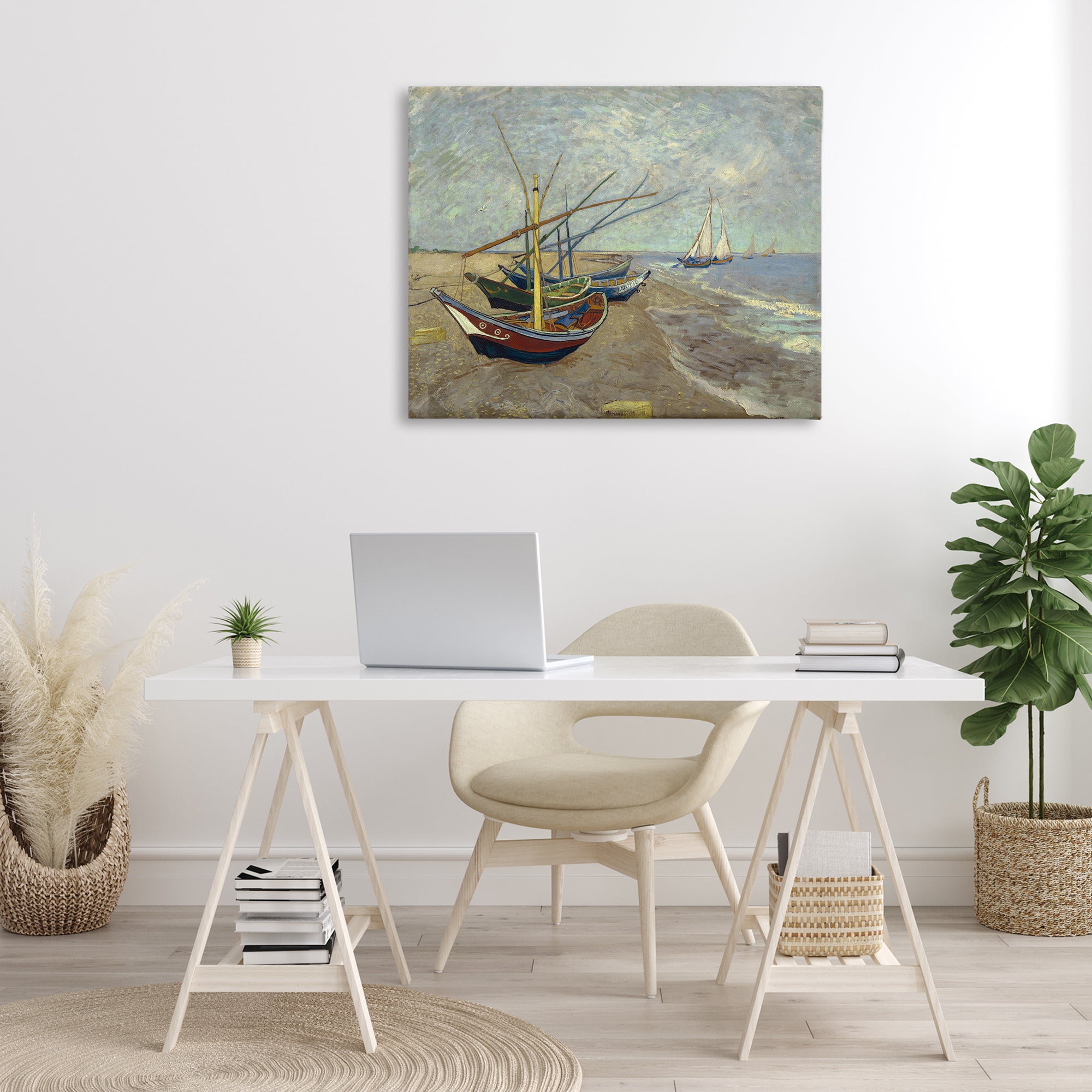 Stupell Industries Classic Fishing Boats on Beach Nautical & Beach Painting Wrapped Canvas Art Print Wall Art, 40 x 30