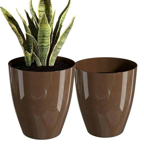 Plant Pots Set of 2 Pack,10 Inch Plant Pot for Indoor,Planter with Drainage Hole,Flower Pots Modern Round Planters for Outdoor Garden Home,Champagne