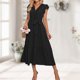 thumbnail image 5 of Vestido Vestido largo ajustado con dobladillo de encaje con lazo para mujer, atuendo diario de color sólido (negro XXL) Cgtredaw Negro T XXL para Mujer, 5 of 6
