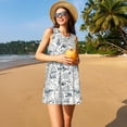 thumbnail image 3 of Daiia Robes Vintage Imprimé Voiliers pour Femmes 2025 Tendance Manches Courtes Robes Décontractées Amples Fluides Maxi Robes de Soleil, 3 of 7