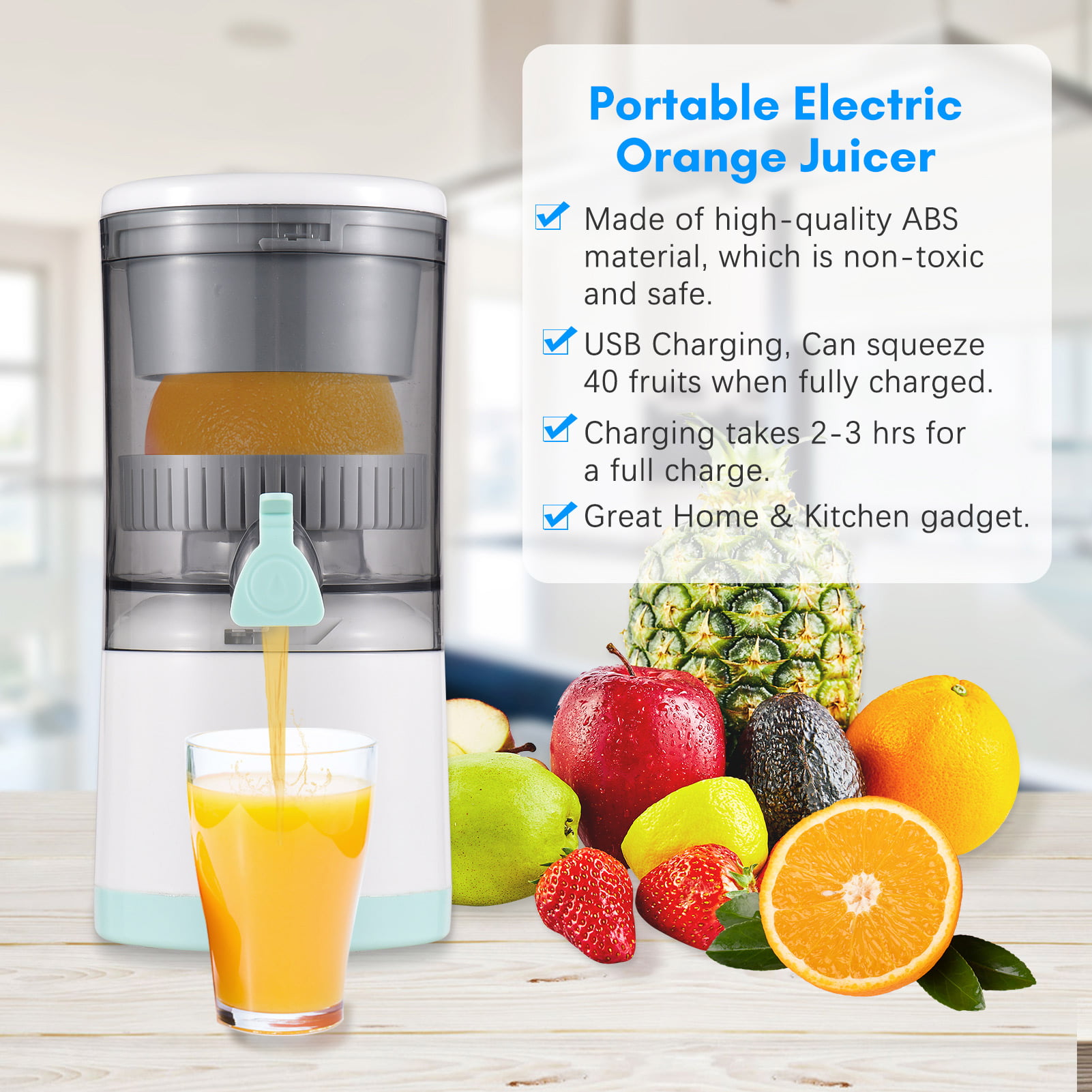 QCen Electric Citrus Juicer, Portable Orange Squeezer for Orange