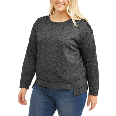Junior Plus Lurex Lace up Sleeve Top