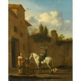 thumbnail image 2 of Karel Dujardin 20x24 Gold Ornate Framed and Double Matted Museum Art Print Titled - Mounted Trumpeter Taking a Drink (1650 - 1660), 2 of 4