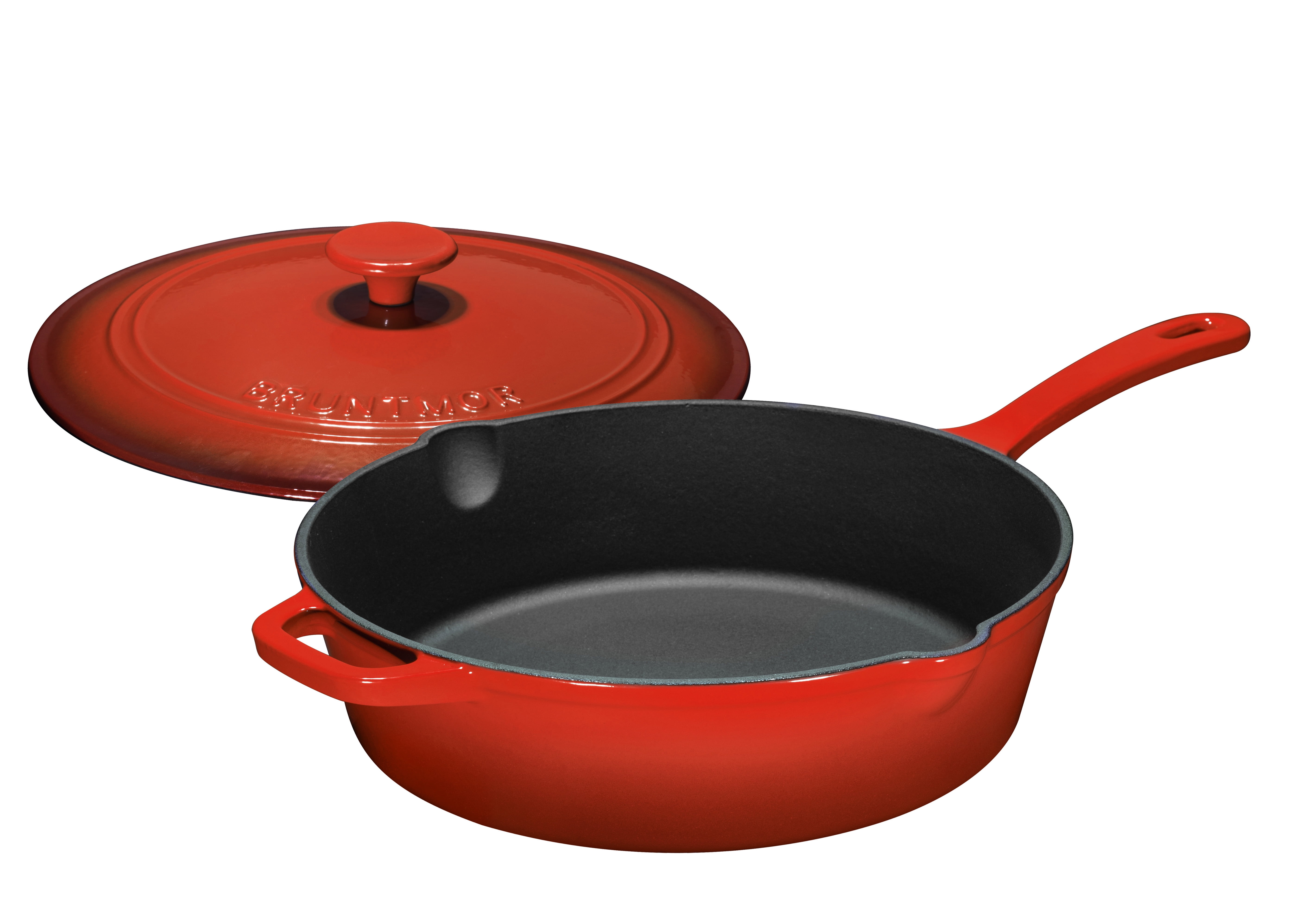 Enameled Cast Iron Skillet Deep Saut Pan With Lid 12 Inch Fire Red 
