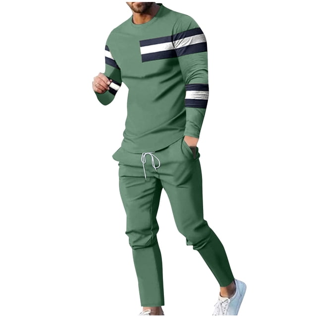 JURANMO Big and Tall Men's Tracksuits 2 Piece Outfits Fashion Color Block Sweatsuits Long Sleeve Track Suits Drawstring Pants Athletic Sports Sets Army Green S
